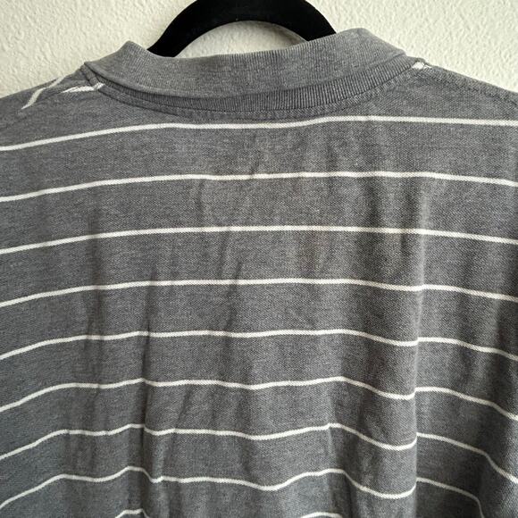 Classic Polo Striped Polo Shirt Short Sleeve Casual Gray White‎ Large - Picture 7 of 7